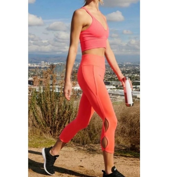 Free People Pants - Free People Movement Coral Red Side Cutout High Waist Leggings Active Workout XS